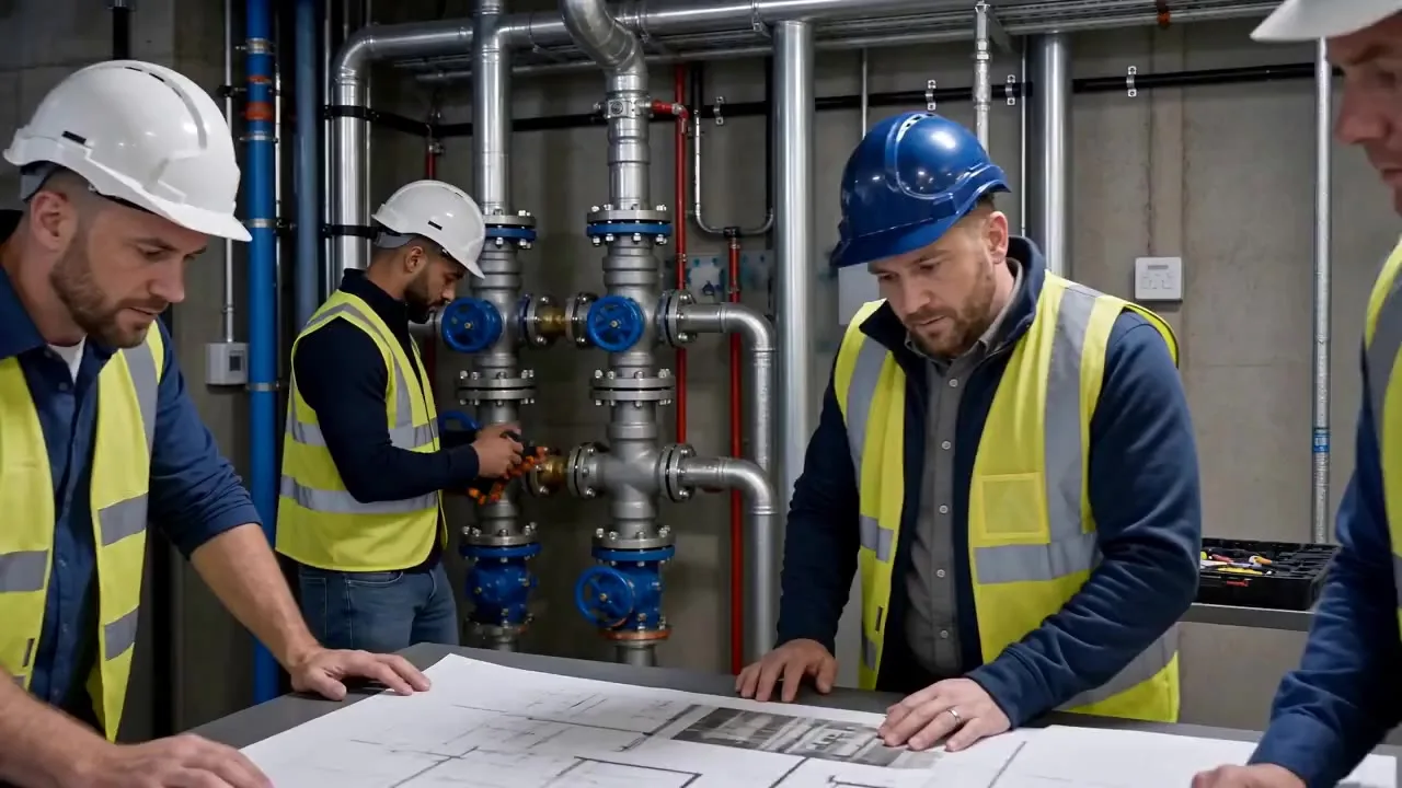 Illustrative site team reviewing services installation and follow-up checks