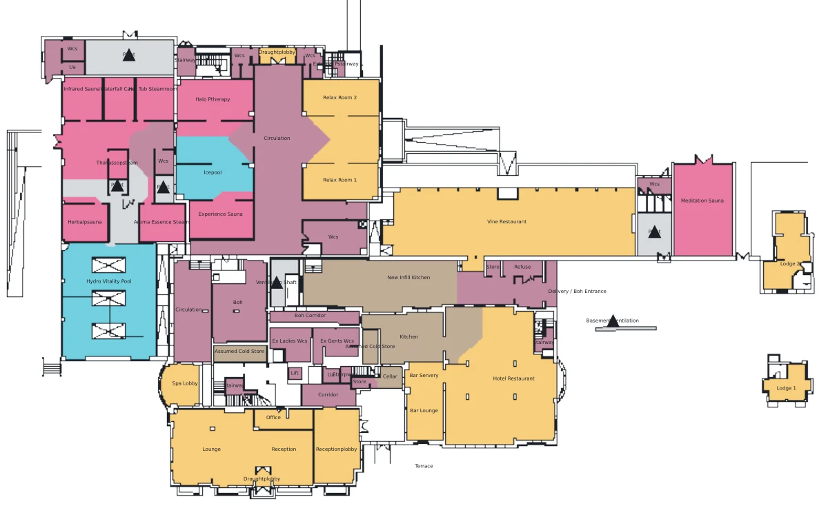 Heating and cooling zones in Engin’s Orsett Hall ground-floor tender mark-up